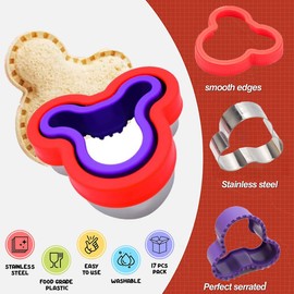 20Pcs Sandwich Cutter and Sealer Set for Kids, Stainless Steel Uncrustable Sandwich Maker Decruster Cookie Cutters Fruit Vegetable Cutter for Boys Girls Adult Lunch Bento Box