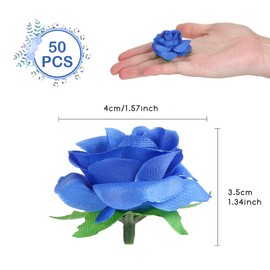 Kesoto 50pcs Royal Blue Roses Artificial Flowers Bulk, 1.6" Small Silk Fake Roses Flower Heads for Decoration, Crafts, Wedding Centerpieces Bridal Shower Party Home Decor