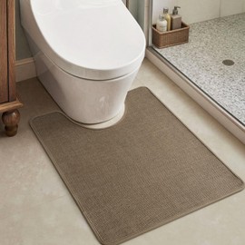 MontVoo Toilet Rugs U-Shaped, Ultra Thin Non Slip Contour Bathroom Rugs,Rubber Backing Washable Contour Bath Rugs for Toilet Mat,20''x24'',Khaki