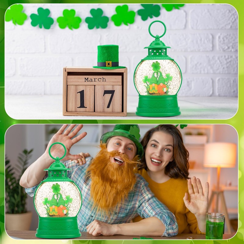 PestiLite St Patricks Day Lucky Shamrock Gnomes Snow Globe for