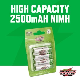 Interstate Batteries AA Rechargeable Battery (4 Pack) Radios, Cameras, Controllers, (NIC1460) All-Purpose Battery 1.2V 2.5Ah NIMH