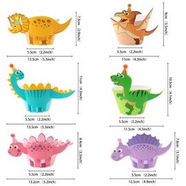 Ercadio 48 Pack Assembled Dinosaur Cupcake Toppers and Dinosaur Wrappers Dinosaur Birthday Cupcake Picks Dinosaur Cupcake Toppers for Baby Shower Birthday Dinosaur Theme Party Supplies