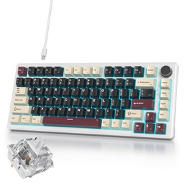 iRoboosta 75% Black Creamy Mechanical Keyboard Wired, Creamy Sound Gasket Gaming Thocky Keyboard with Knob, Hot Swappable RGB Custom Keyboard, Pre-lubed Cream Switch Keyboard (82 Roman)