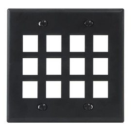 ICC 12-Port Keystone Wall Plate (1 Pack), UL Listed, Durable ABS Plastic, 2-Gang Wall Plate for RJ45 Modular Jack and Inserts, Black