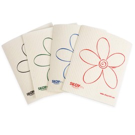 Skoy Cloth, 4-Pack Eco-Friendly and Reusable Swedish Dishcloth, for Kitchen and Household Use, Environmentally-Friendly, Dishwasher Safe, Plastic-Free Packaging, White