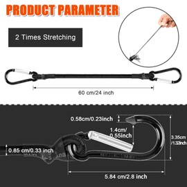 TaoTazon Bungee Cords with Carabiner Clips 24 Inch, 4 Pack Heavy Duty Bungee Cords, Bungee Cords with Hooks, Bungee Straps for Camping, Tarps, Bike Rack, Tent, Car, Luggage Rack, Cargo