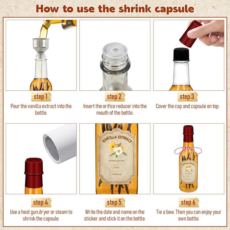 NVioAsport 16 Pack Glass Vanilla Extract Bottles 5 oz with