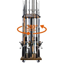 OFIDELITY Fishing Rod Holder Rack with Rotating Base – 16-Rod Capacity, Durable Wooden Pole Organizer for Garage, Boat & Truck, Easy Install Fishing Gear Storage & Display (Brown)