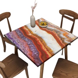 Marble Square Tablecloth, Waterproof Fitted Table Cloth for Indoor Outdoor Picnic, Abstract Texture Decorative Wipeable Elastic Fabric Table Cover, Fits Tables up to 40" Square