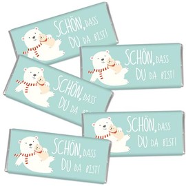 STEINBECK Mini Schokolade Schön, dass Du da bist! 5er Set Tischdekoration Geburt Familienfeier Bärchen