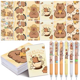 Resurhang 24 Pcs Capybara Pen and Notepad School Supplies Capybara Stationery Gifts Bulk Cute Gel Ink Pens for Classroom Office Rewards Party Favors Supplies