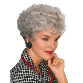 Short Ombre Gray Wig For Seniors Women Silver Curly Hair Old Lady Costume