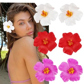 6 Pcs Hawaiian Flower Hair Clips 4 Inch Artificial Boho Hawaiian Galsang Flower Barrettes for Women Girl Vacation Beach Party Wedding Hair Accessories