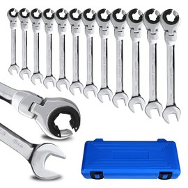 LOSCHEN Metric Open Flex-Head Ratcheting Wrench Combination 12 Pcs/set 8-19mm, Metric Spanner with 72 Teeth, Chrome Vanadium Steel Tubing Ratchet （US and European Patents）