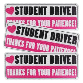 3pcs Magnetic Student Driver Stickers, Student Driver Magnet for Car Thanks for Your Patience Safety Warning Reflective Bumper Sticker Sign for New Student Learner Drivers (Black Pink)
