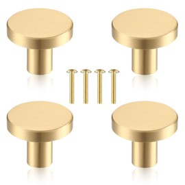 XXLKVSK 4Pcs Gold Drawer Knobs Round Cabinet Knobs Gold Drawer Handles Single Hole Gold Cupboard Knobs with Screws for Drawers Wardrobe Cabinets Furniture Decorating (20 * 25mm)