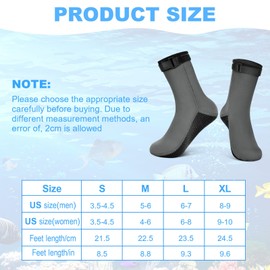 3mm Neoprene Socks, Wetsuit Socks Diving Socks, Anti-slip Swimming Socks, Fin Socks for Women Men, Thermal Water Socks for Snorkeling Surfing Sailing Snorkeling Kayaking（Grey, M)
