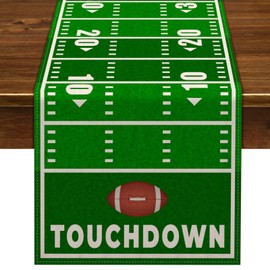 Nepnuser Linen Football Court Table Runner American Touch Down Boy Sport Birthday Party Decoration Farmhouse Home Dining Room Kitchen Table Decor (13" x 90")