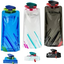 Shengruili 700 ml Foldable Drinking Bottle, Pack of 3 Drinking Bottles, Foldable, Reusable Water Bottle Set with Screw Cap, for Hiking, Adventure, Travel, Unisex Adult