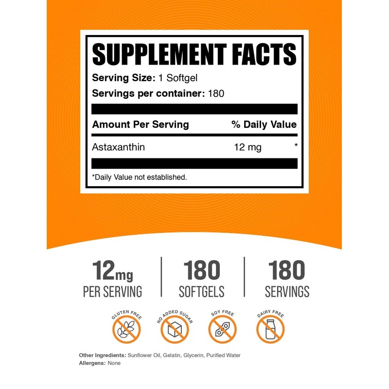 BulkSupplements.com Astaxanthin 12mg Softgels - Astaxanthin Supplements, Antioxidant Source -