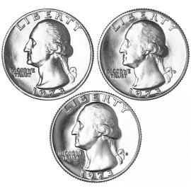 1973 P D S Washington Quarter Year Set Proof & BU US 3 Coin Lot