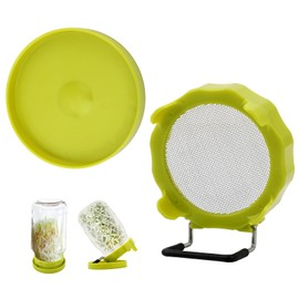Sprouting Lid, Stainless Steel Mesh Screen Strainer Lids Sprouts Growing Germination Kit with Draining Stand and Tray for Wide Mouth Mason Jars, Grow Bean Sprouts, Alfalfa, Broccoli Seeds