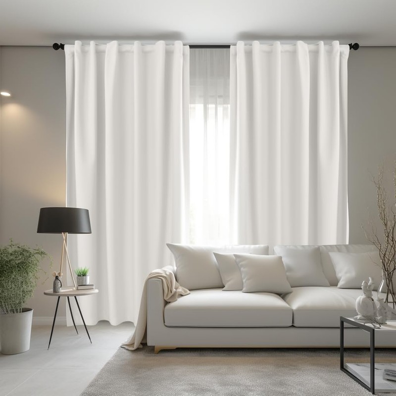 COTTON CRAFT White Curtain Window Panel Drapes - Set of