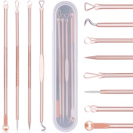 DUcare Blackhead Remover Comedone Squeezer Set 4 Pieces Professional Extraction Tweezers Set for Removing Acne Pimples Comedone Extractor for Face Care with Case (Gold)