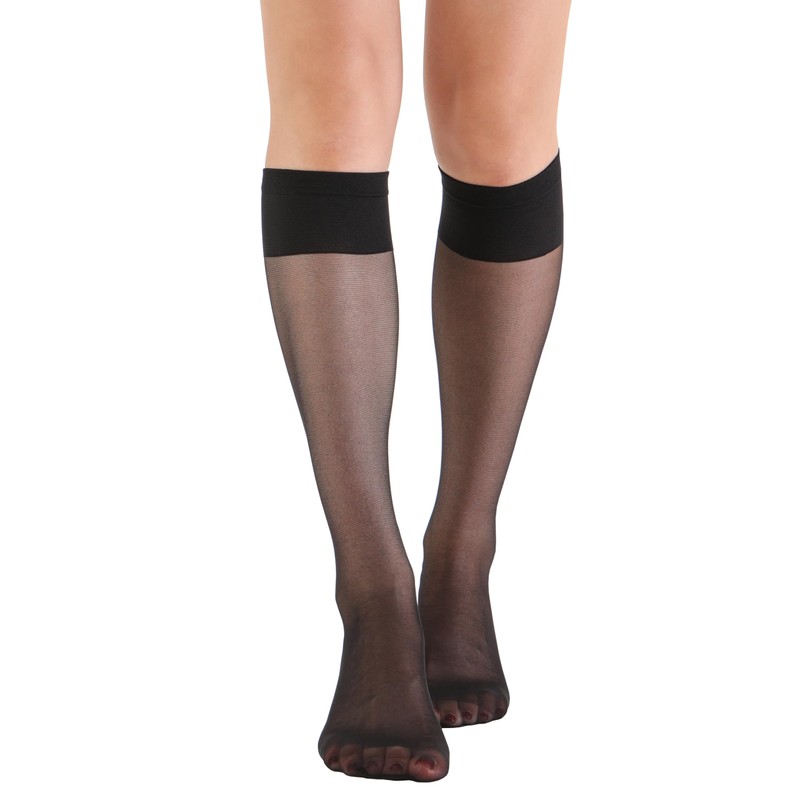 EVERSWE 6 Pairs Women's Sheer Knee High Stockings 15D (Black,One