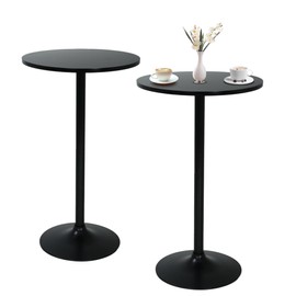 Round Bar Table,Outdoor Cocktail Bar Table for Events with Metal Base and Solid Wood Top,Modern Bistro High Top Table for Living Room,Dining Room,Restaurant,Bar,Cocktail Party,Indoor Black Drink Table