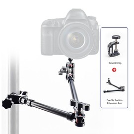 Adjustable Camera Mount, Aluminum Alloy Articulating Arm Stand with Universal Steering Ball, Strong Load Capacity Extension Holder for Cameras, Cell Phones, Fill Lights