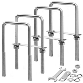 XIANGZI M10 Square U-Bolts 4 Sets 304 Stainless Steel Trailer U Bolts Include Wrench, Nuts,Bolt Plate and Washers (M10x3-1/16 Wx 6-1/2"L)