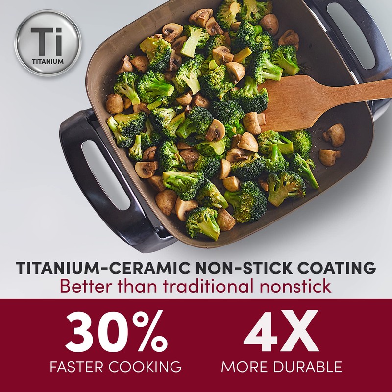 Elite Gourmet EG3033 12"x12"x2.35” Healthy Ceramic with Titanium Coated Scratch