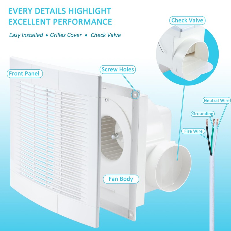 Hose Vary Lightweight Bathroom Fan for Ceiling, 110CFM Ductless Bathroom
