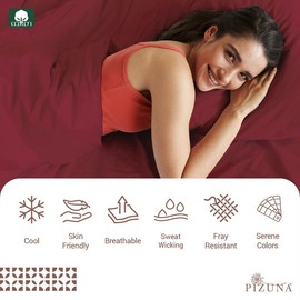 Pizuna Pure 100% Cotton Pillow Shams Queen Size Set of 2 Rio Red, Luxurious 400 Thread Count Long Staple Cotton Sateen with Envelope Closure (Combed Rio Red Cotton Pillow Shams Queen)