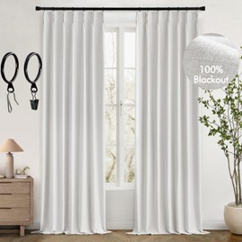 MIULEE 90 Inches Long Pinch Pleated Curtains Blackout, Linen Pinch Pleat Curtains with Hooks Thermal Insulated Light Blocking Window Drapes for Living Room Bedroom Track 2 Panels White