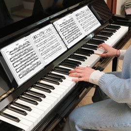 Expandable 4-Page Sheet Music Binder, Music Folder for Choir, A4 Size 52 Pages Capacity, Waterproof Black PP Shell, Writable Choir Folder for Holding Sheet Music and Storing Files