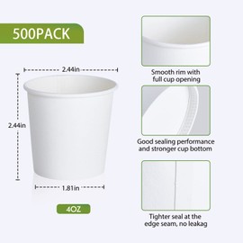 LITOPAK LITOPAK 500 Pack 4 oz Paper Cups, Disposable Coffee Cups, White Espresso Cups, Hot/Cold Beverage Drinking Cups for Party, Picnic, and Travel