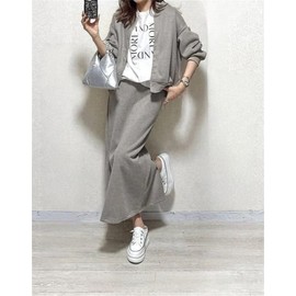 YUANYUAN 2-piece Set, Women's, Outerwear & Long Skirt, Top and Bottom Setup, Skirt Suit, Spring Clothes, Autumn Clothes, Summer Clothes, Jacket, Straight Back Slit, Solid, Casual, Loose, Simple, Adult