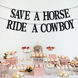 Save A HORSE RIDE A COWBOY Banner, pancarta de compromiso/boda, decoración de fiesta de despedida de soltera de vaquera occidental, purpurina negra