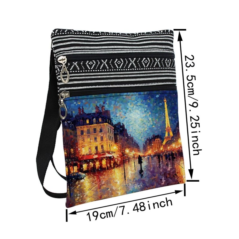 LiuenMgg Paris Eiffel Tower Messenger Bag Small Ethnic Pattern Printed