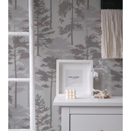 HomKihapai Peel and Stick Wallpaper Forest Trees Jungle - Self Adhesive Removable Wallpaper for Bedroom, Living Room, Nursery - Accent Wall Waterproof Contact Paper (Gray, 17.3" X 78.74")