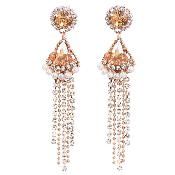 Long Rhinestone Drop Earrings for Women Wedding Tassel Dangle Drop