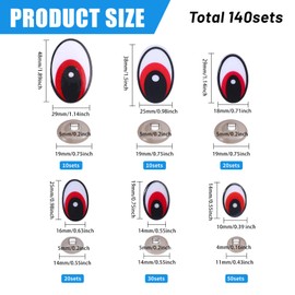 GLOBLELAND 140 Set 6 Sizes Red Eye Safety Craft Eyes Plastic Doll Craft Round Safety Eyes DIY Accessories with Spacer for DIY Doll Bear Puppet Plush Animal Making