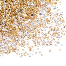HARFINGTON 56g Crushed Glass Chips 1-4mm Shiny Electroplating Irregular Broken Sprinkles Chunky Glass for Crafts DIY Resin Art Decoration Vase Filler, Gold Silver