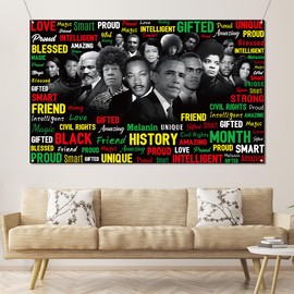 Sunwer Juneteenth Black History Month Photo Booth Backdrop February Afro African American Famous People Decoration School Classroom Bulletin Board Hanging Banner (5.9×3.6ft)