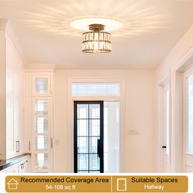 Lxybcce Crystal Ceiling Light Fixture, Modern Matte Black Crystal Chandelier, Small Semi Flush Mount Ceiling Lighting, Round Hallway Lighting for Kitchen Entryway Bedroom Bathroom, 1-Light, 8.8 Inch