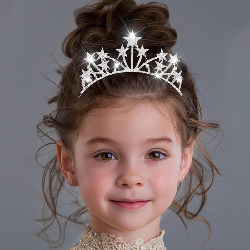 Kilshye Rhinestone Star Tiara Headband Silver Crystal Princess Tiaras and