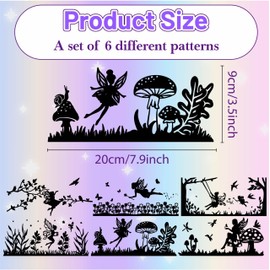 CREATCABIN Pack of 6 Fairy Silhouettes, Mason Jar Decoration, Angel Lantern, Laser Cut-Outs, Ornaments, Mushroom Branch, Scrapbook for Frosted Glass, Wall, Window, Crafts, Christmas, Black, 20 x 9 cm