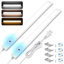 2Pack 16 Inch Under Cabinet Lights Plug in, 96 LED with Hand Wave, 3 Colors Dimmable Under Cabinet Lighting, 8W 500 Lumen, Under Counter Lights for Kitchen Cupboard Closet Desk Office Garage